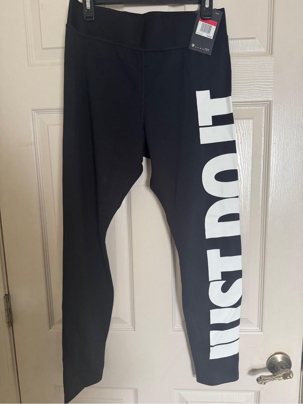 Nike Black Leggings with Large White "JUST DO IT" Side Print